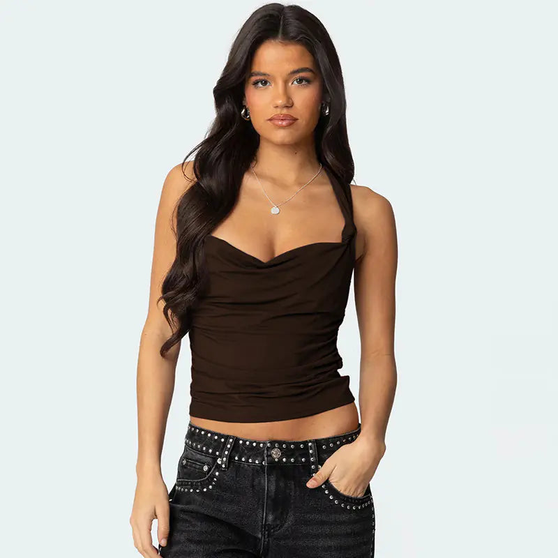 Pleated Cross Backless Crop Top