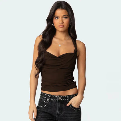 Pleated Cross Backless Crop Top