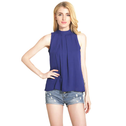 Summer Chiffon Neckline Sleeveless Blouse for Women