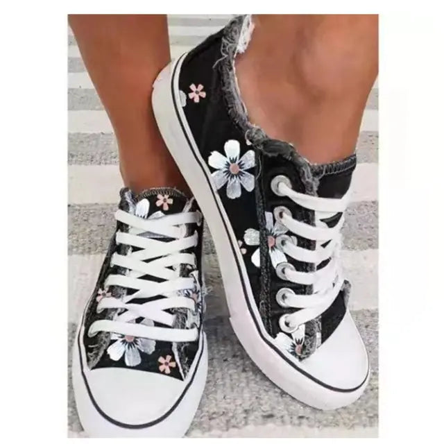 Retro Floral Print Lace-up Sneakers for Women