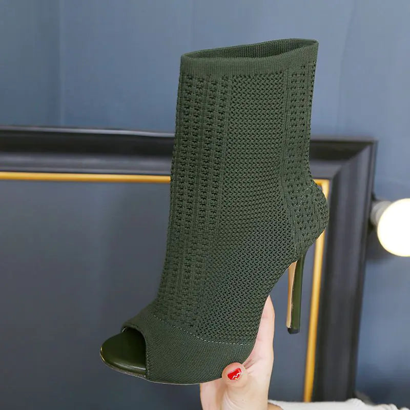 Knitted Open-Toe High Heels for Women, Fall Collection