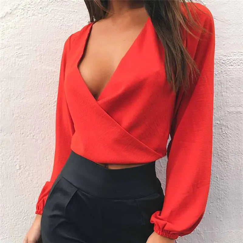 2019 Women's Long Sleeve Chiffon Blouse with Waist Cut