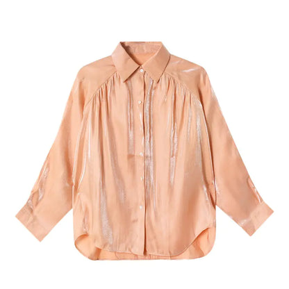 Spring 2019 Korean Style Shiny Blouse and Sequin Skirt Set